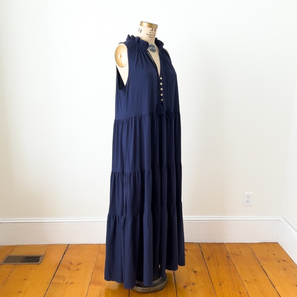 Lilly Pulitzer Navy Blue Malone Tiered Cotton Maxi Dress Boho Beach XXL - Picture 4 of 9